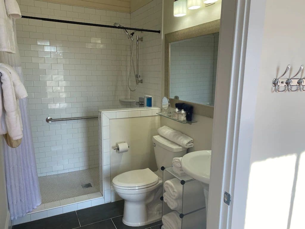 Downstairs Master Brown Room - Private Bathroom - Sink, Shower, Toilet.