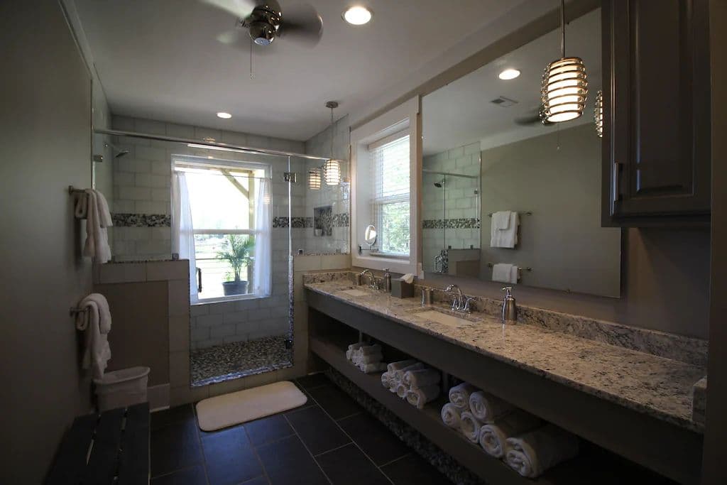 Master EnSuite, Shower With Lake View! Dual Vanity, Double Shower Head, & A Toilet.